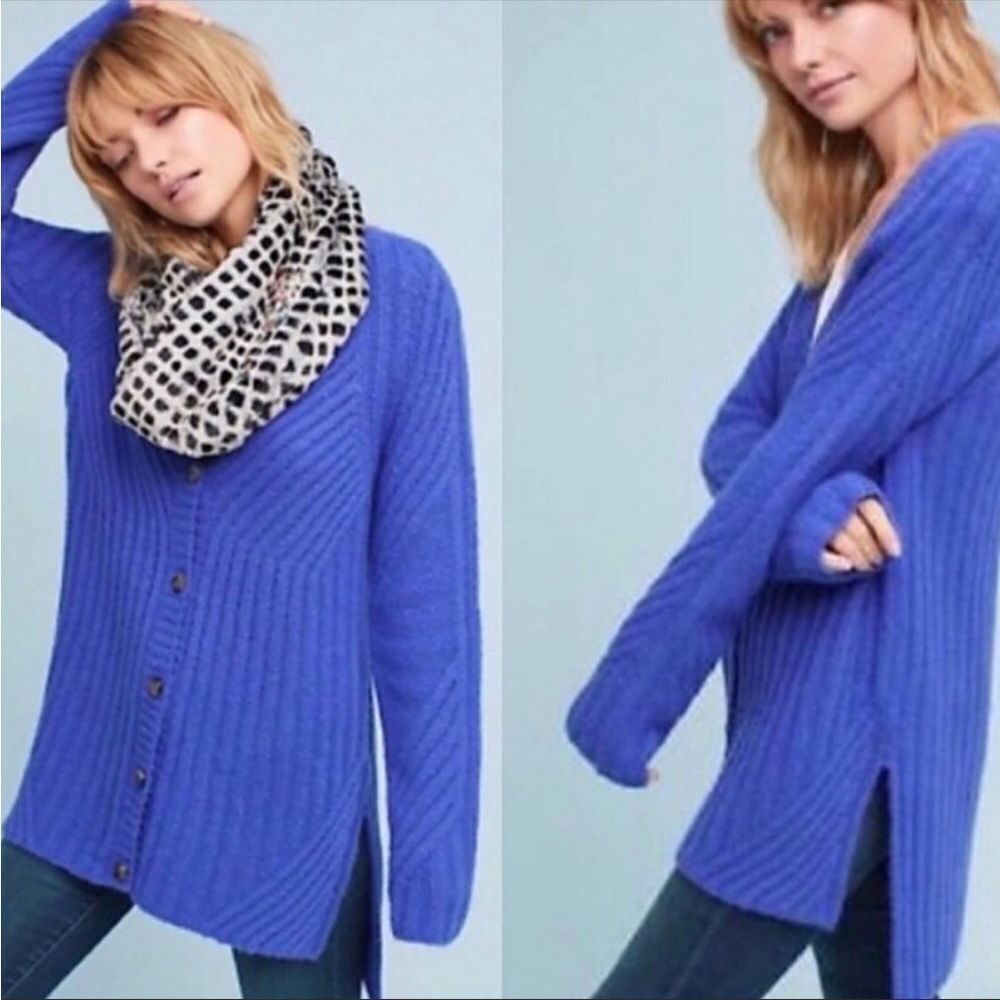 ANTHROPOLOGIE | MOTH Oversized High Low Button Front Blue Cardigan Women’s Small